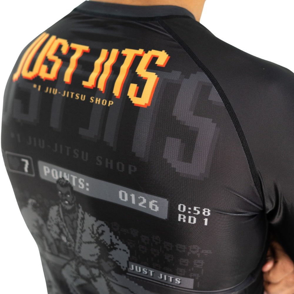 Stay ahead in Brazilian Jiu Jitsu with the Just Jits Short Sleeve Rashguard - 8 Bit Jits Out