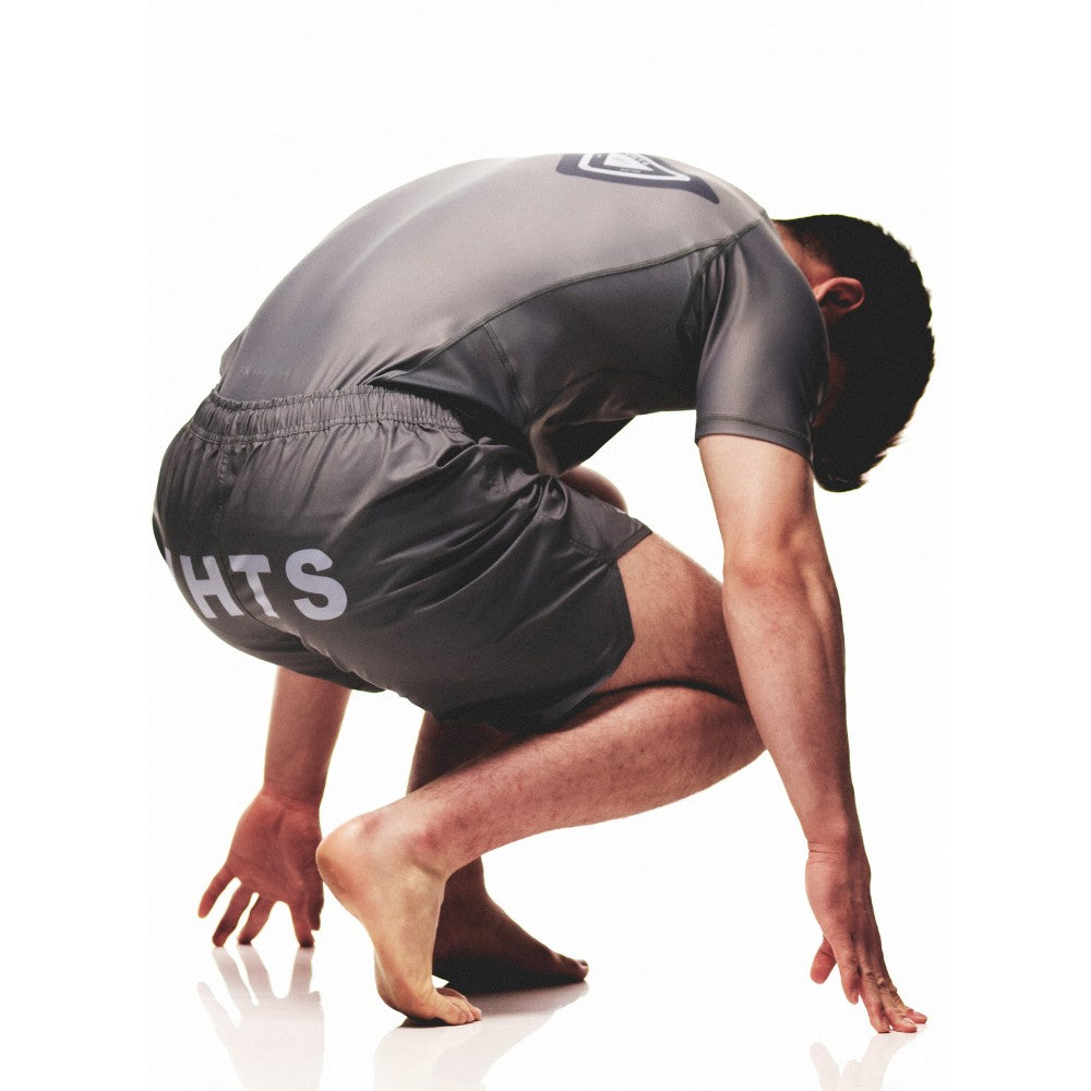 VHTS Black Label Special Edition BJJ Brazilian Jiu Jitsu Combat Shorts Model  Facing the Floor - Grey Back