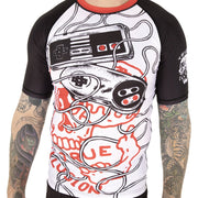 Premium Front View: True Illusion Short Sleeve BJJ Rash Guard - Game Over