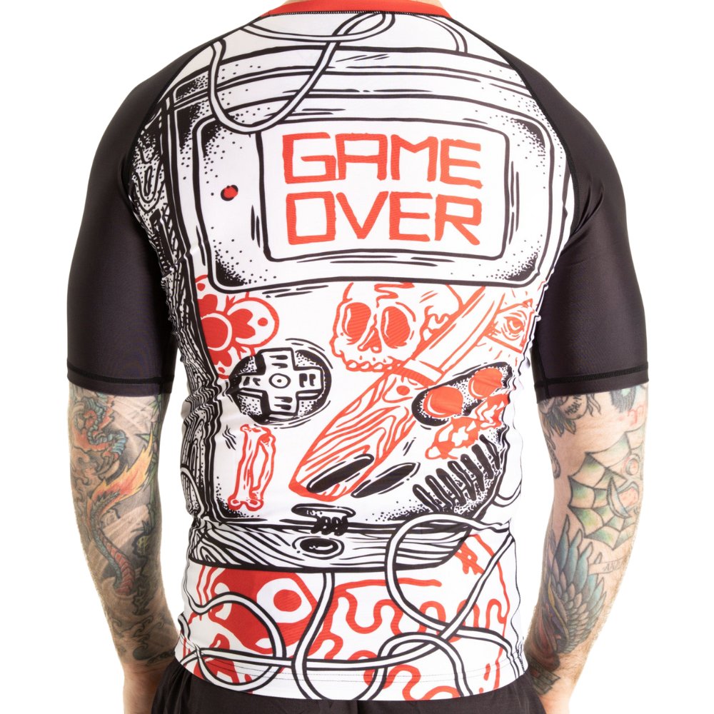 Premium Back View: True Illusion Short Sleeve BJJ Rash Guard - Game Over