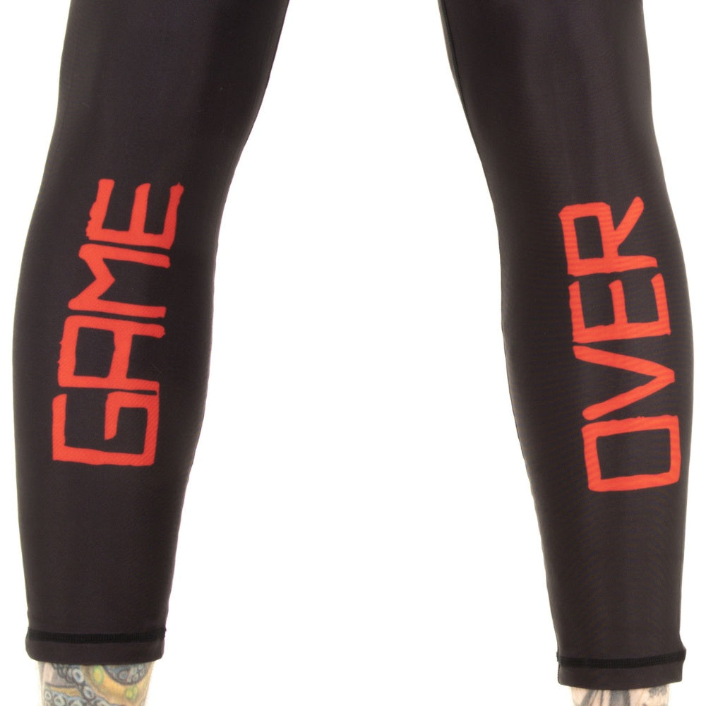 Game Over BJJ Spats: Back View showcasing the True Illusion logo, perfect for Brazilian Jiu Jitsu and MMA enthusiasts.