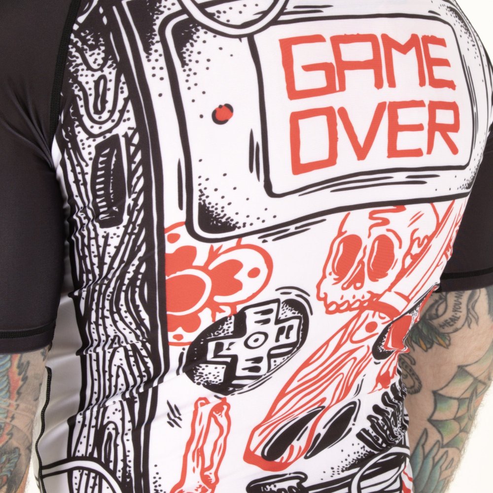Back View: True Illusion Short Sleeve BJJ Rash Guard - Game Over - MMA Apparel