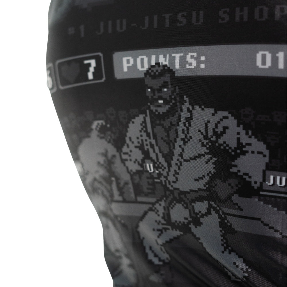 Just Jits Short Sleeve Rashguard featuring 8 Bit Jits Out design for Brazilian Jiu Jitsu enthusiasts