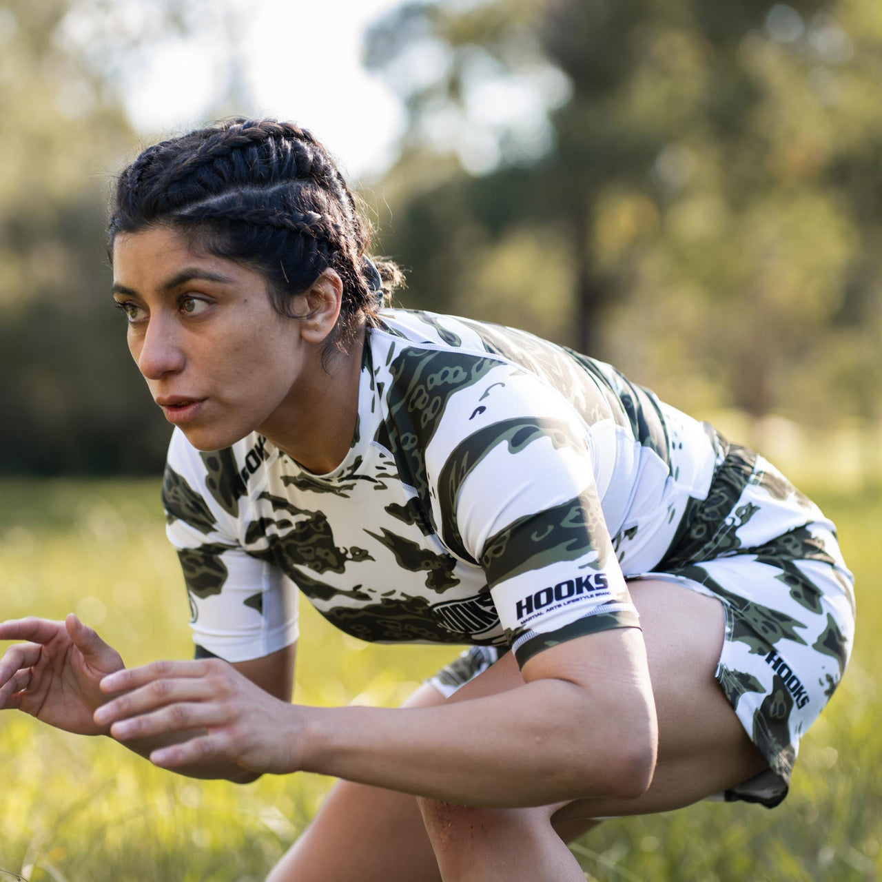 Hooks Short Sleeve BJJ Rashguard - Tiger Camo - White