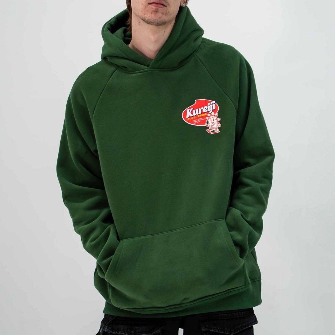 Front view of Kureiji Hoodie Twistied Fingers Cheese when worn