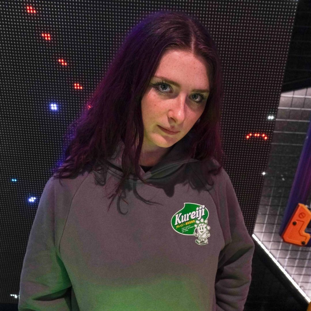 Kureiji Hoodie Twistied Fingers Chicken design being worn