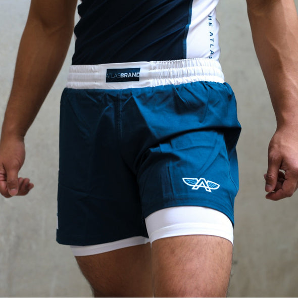 AT23 Hybrid Shorts by The Atlas Brand: Your Go-To Combat Shorts for BJJ and Formula 1 Action - Blue