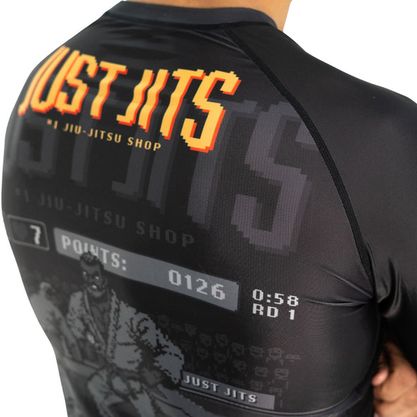 Stay ahead in Brazilian Jiu Jitsu with the Just Jits Short Sleeve Rashguard - 8 Bit Jits Out