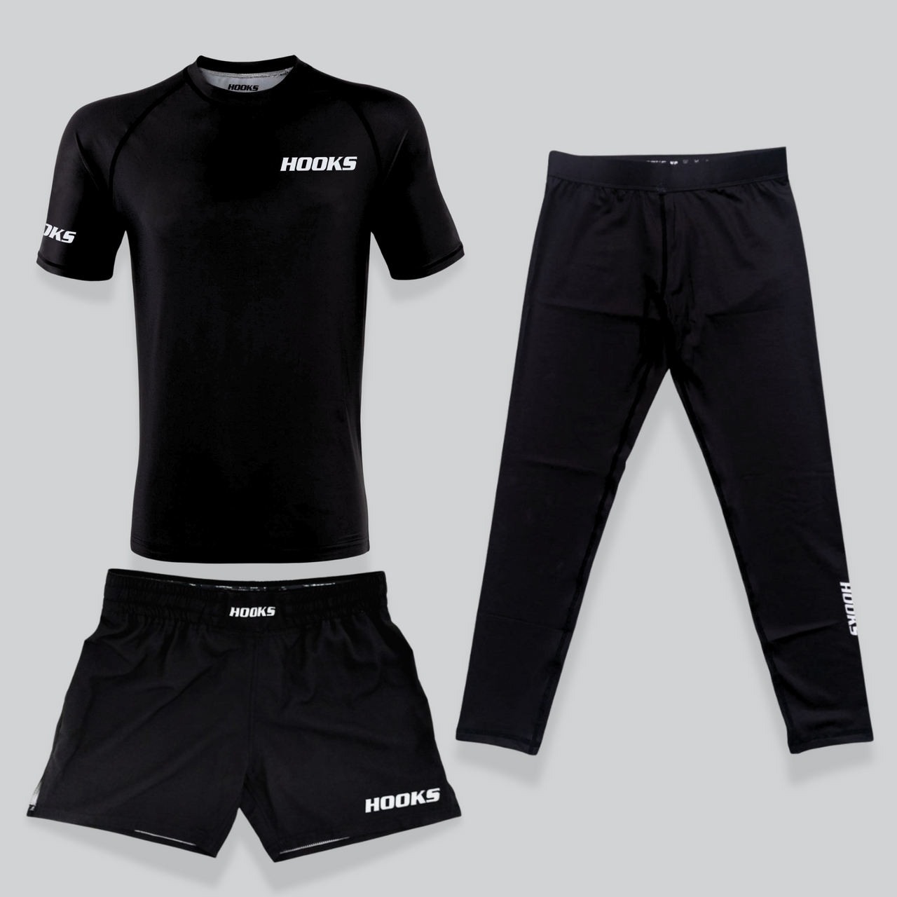 No-Gi Essentials Bundle – Rashguard, Spats & Shorts in black