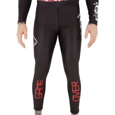 True Illusion Game Over Brazilian Jiu Jitsu Spats: Front View of the Compression Gear, designed for MMA and grappling athletes.