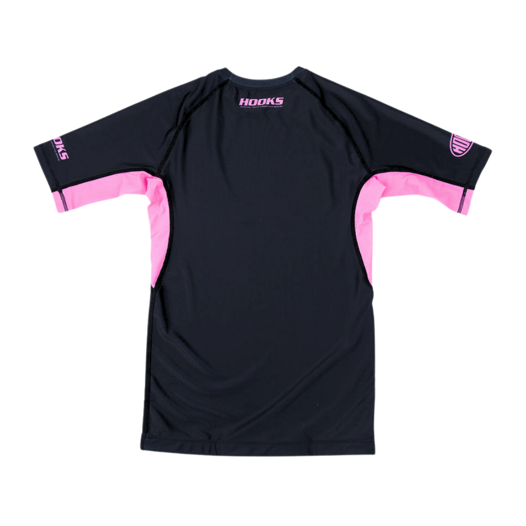 Hooks Women's Short Sleeve Rash Guard - Rose Noir flat lay