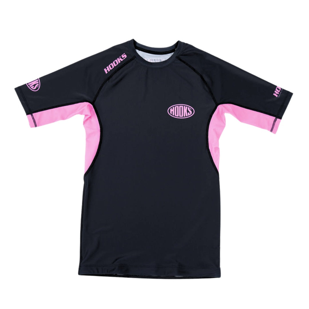 Hooks Women's Short Sleeve Rash Guard - Rose Noir flat lay