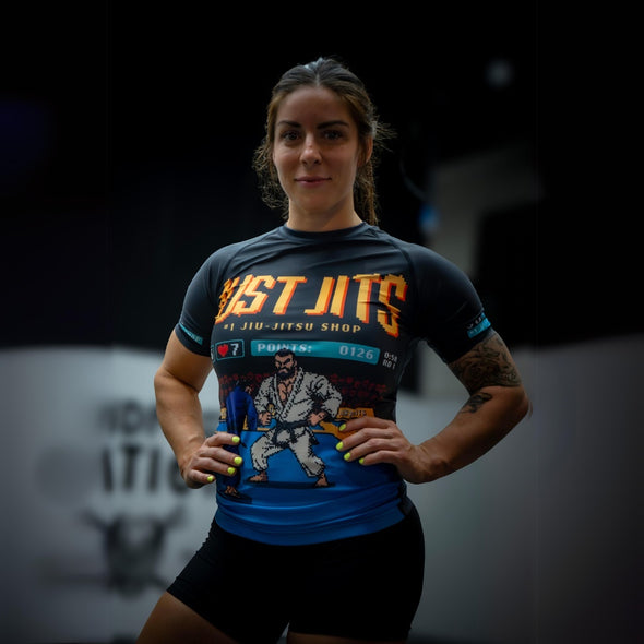 Just Jits Short Sleeve Rashguard - 8 Bit! Perfect for BJJ enthusiasts seeking No Gi comfort and style.