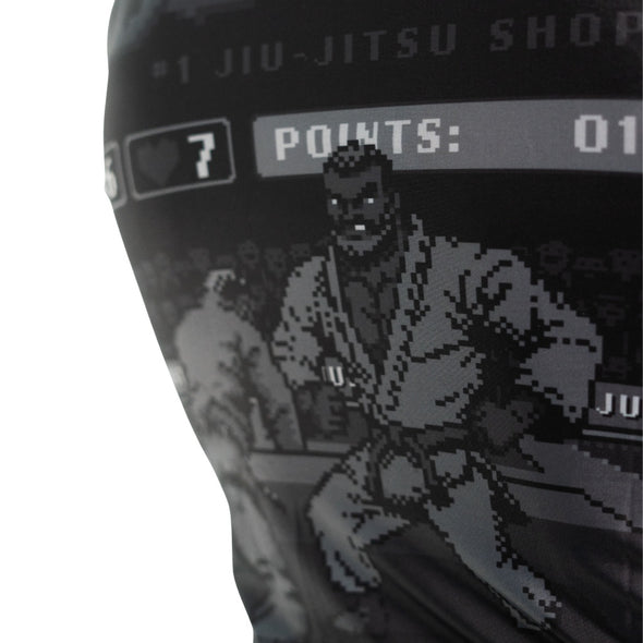 Just Jits Short Sleeve Rashguard featuring 8 Bit Jits Out design for Brazilian Jiu Jitsu enthusiasts
