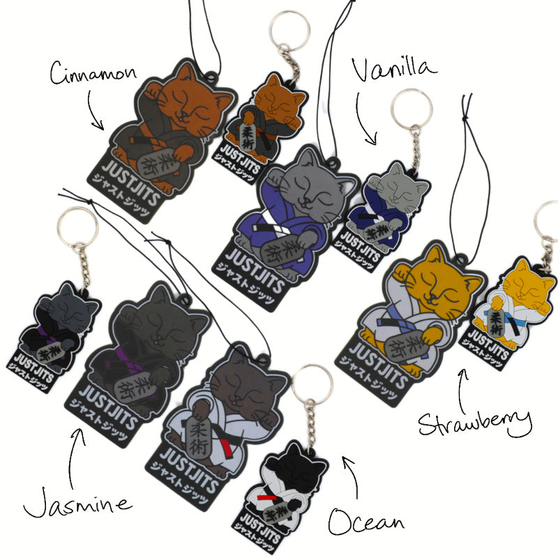 Just Jits Lucky Cat BJJ Key Chain - Purple Belt (White Gi)