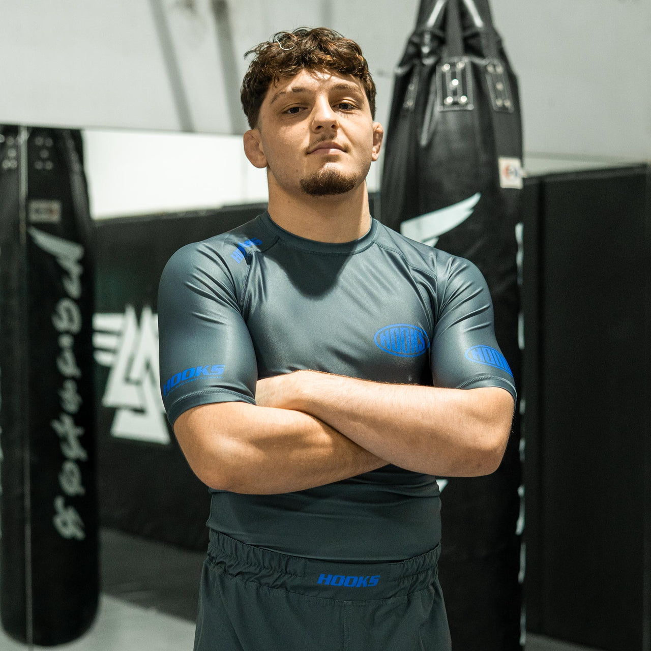 Grey and Blue BJJ Rash Guard