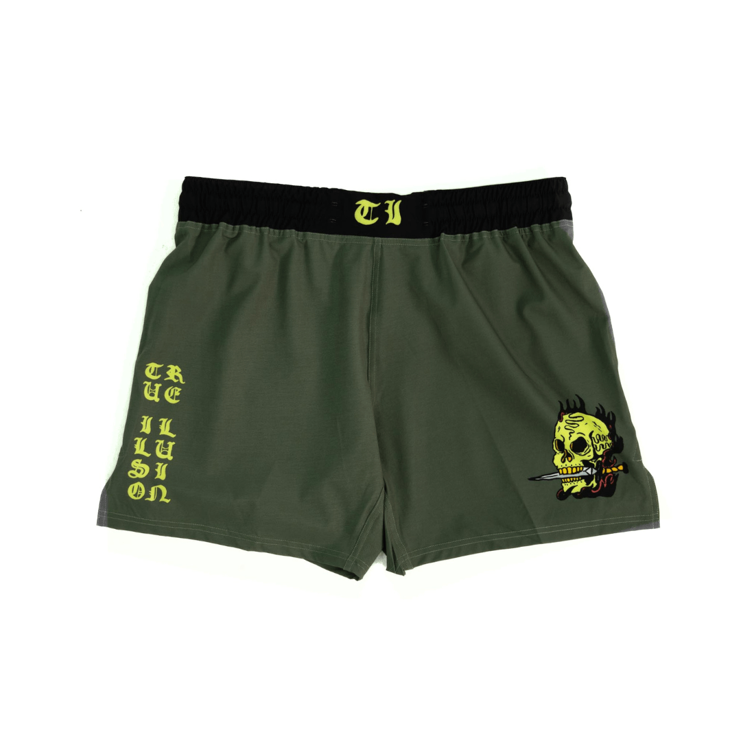 True Illusion Women's Shorts - Fire Skull flat lay