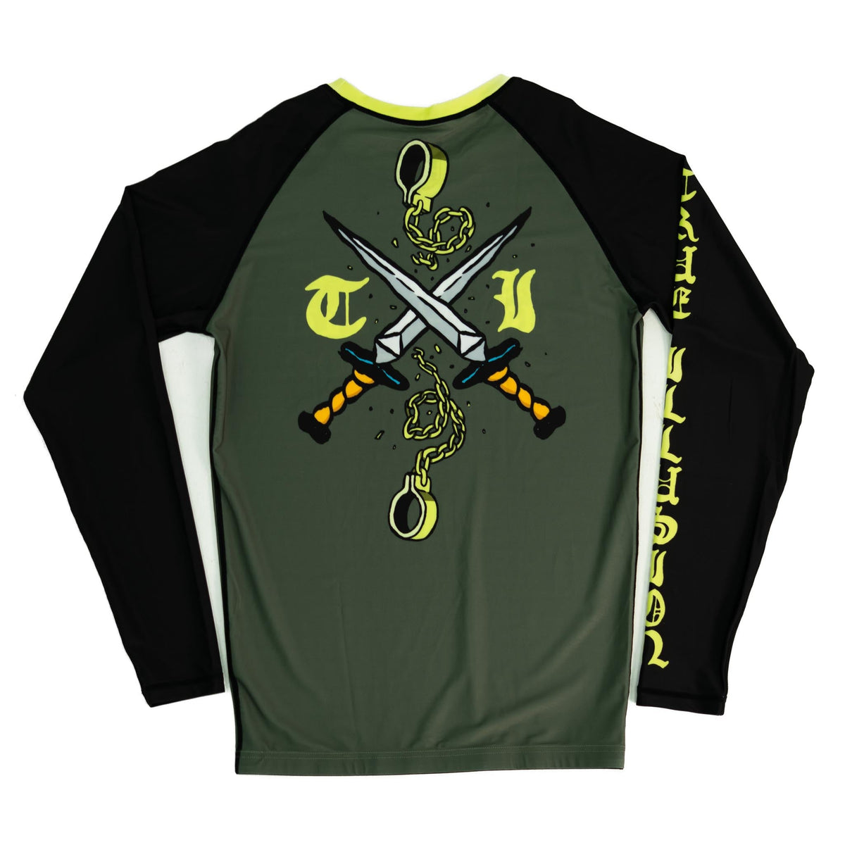 True Illusion Women's Long Sleeve Rash Guard - Fire Skull flat lay