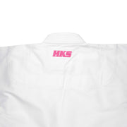 Hooks Kids Classic BJJ Gi - White & Pink includes White Belt