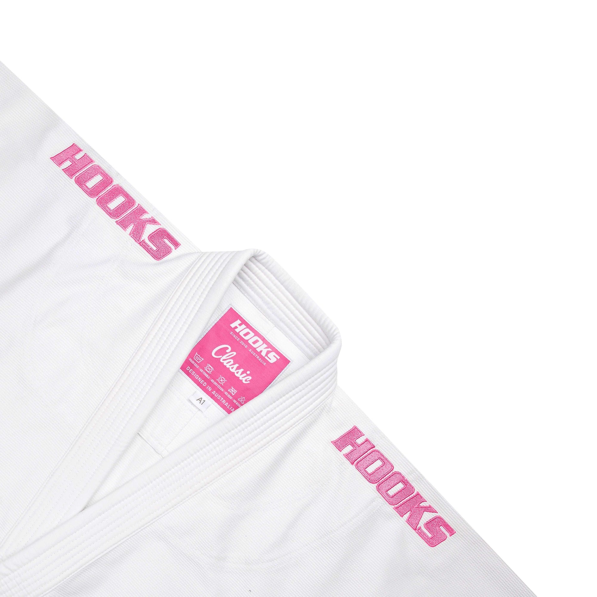 Hooks Kids Classic BJJ Gi - White & Pink includes White Belt