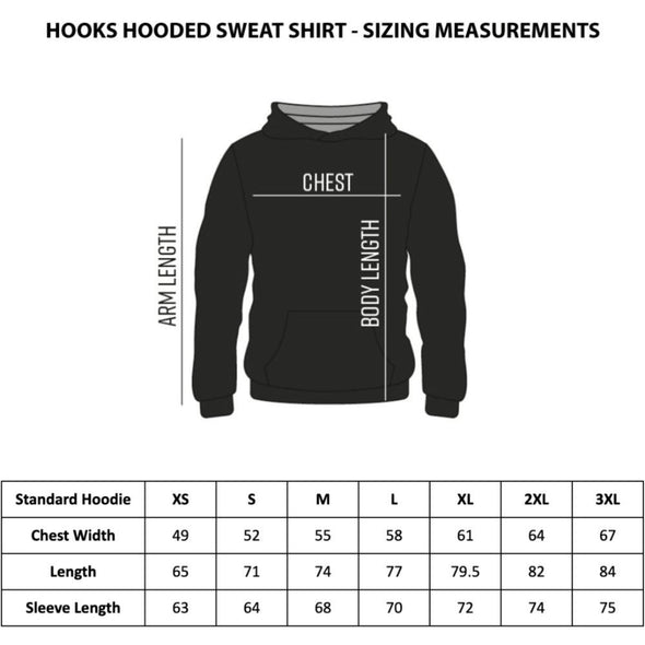 Hooks BJJ Tees - Measurement Chart