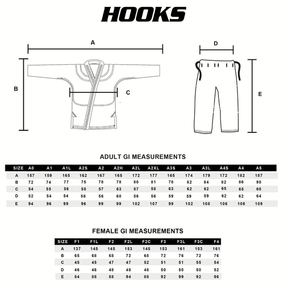 Hooks BJJ Gi Measurement Chart
