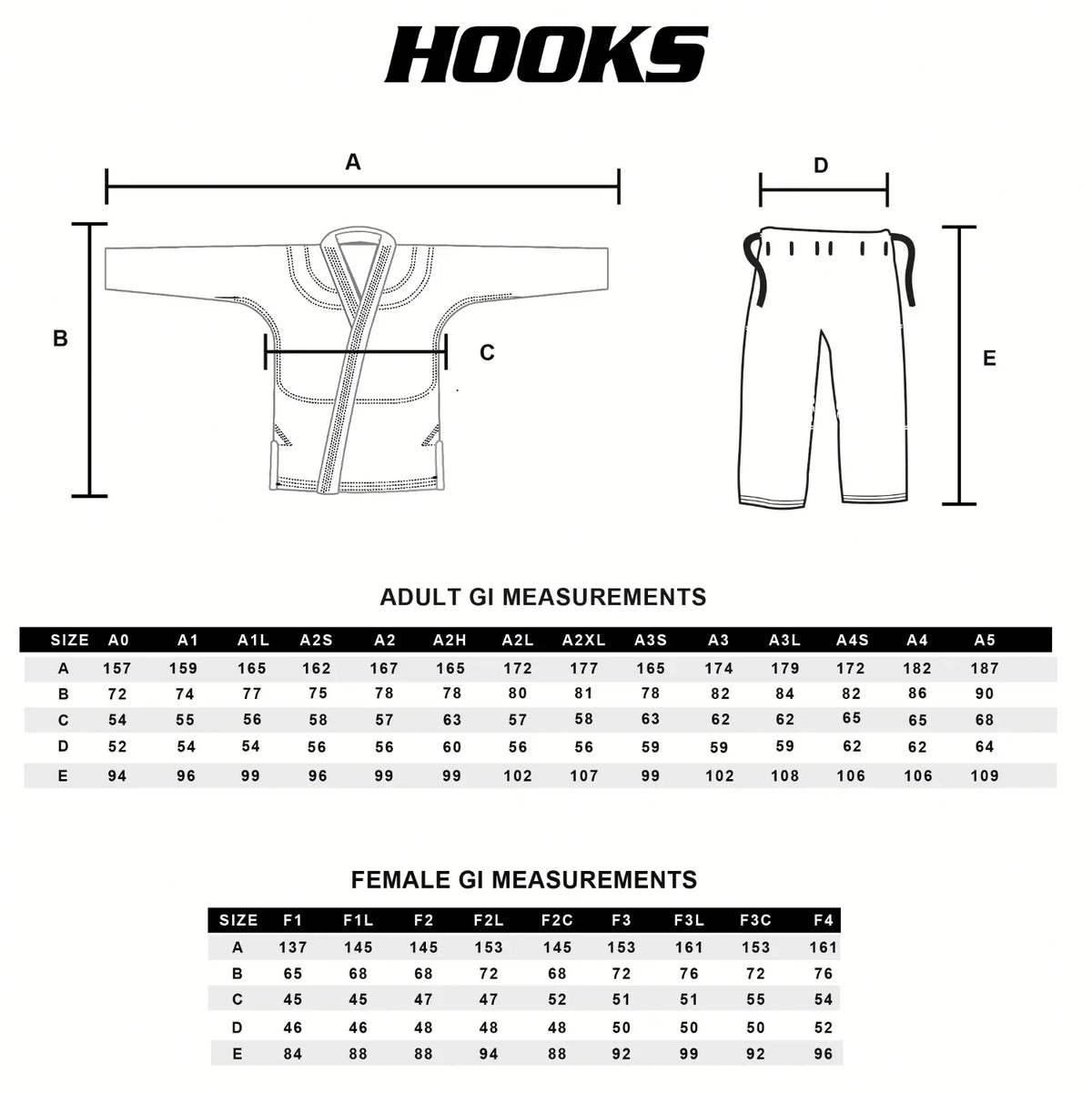 Hooks Gi Adult Size Chart