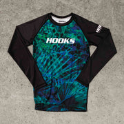 Hooks Women's Long Sleeve Rash Guard - Jungle Reign flat lay