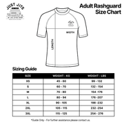 Just Jits adult rash guard size chart