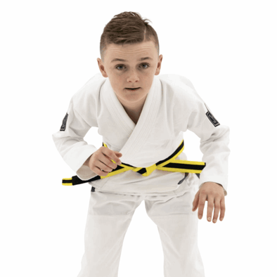 Hooks Kids Prolight II BJJ Gi - White w/ Black & Gun Metal includes White Belt