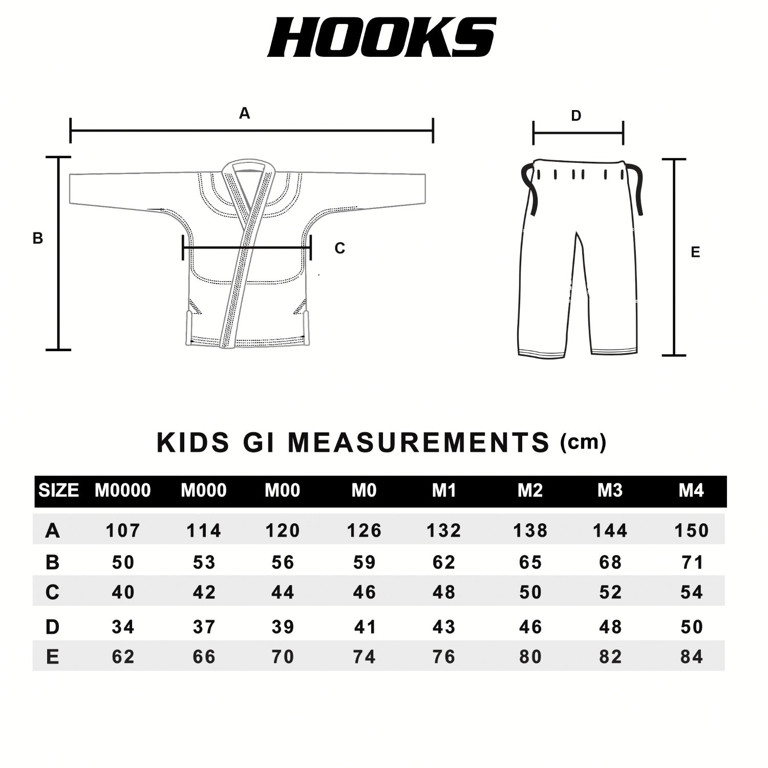 Hooks BJJ Kids Gi Sizes