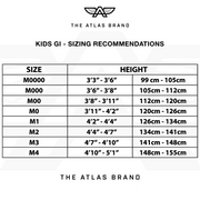 Atlas Kids Gi Size Chart Brazilian Jiu Jitsu BJJ