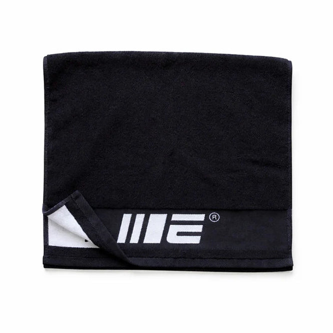 Black towel with a logo on a white background