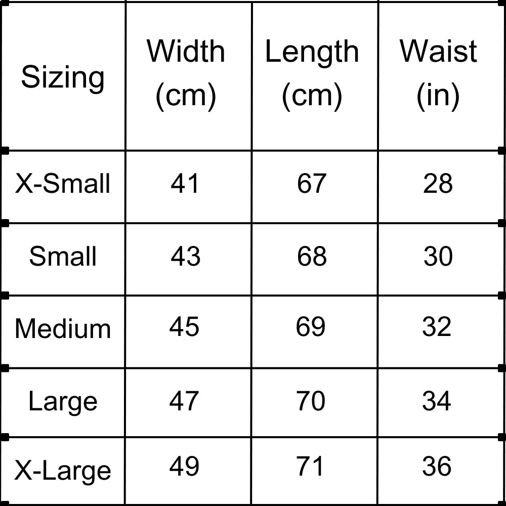 Hooks Women's Core BJJ Spats - Size Chart