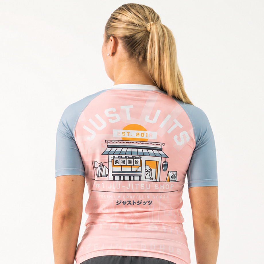 Just Jits Women's Short Sleeve Rash Guard – Sunset Sakura - loosened fit