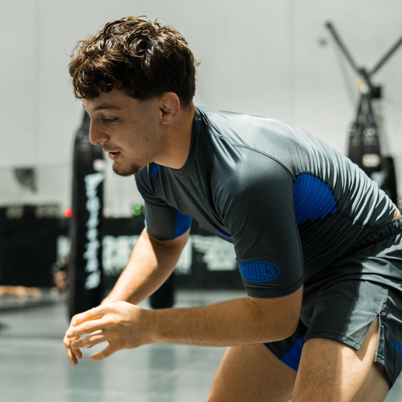 BJJ Long Sleeve Rash Guard Grey/Blue