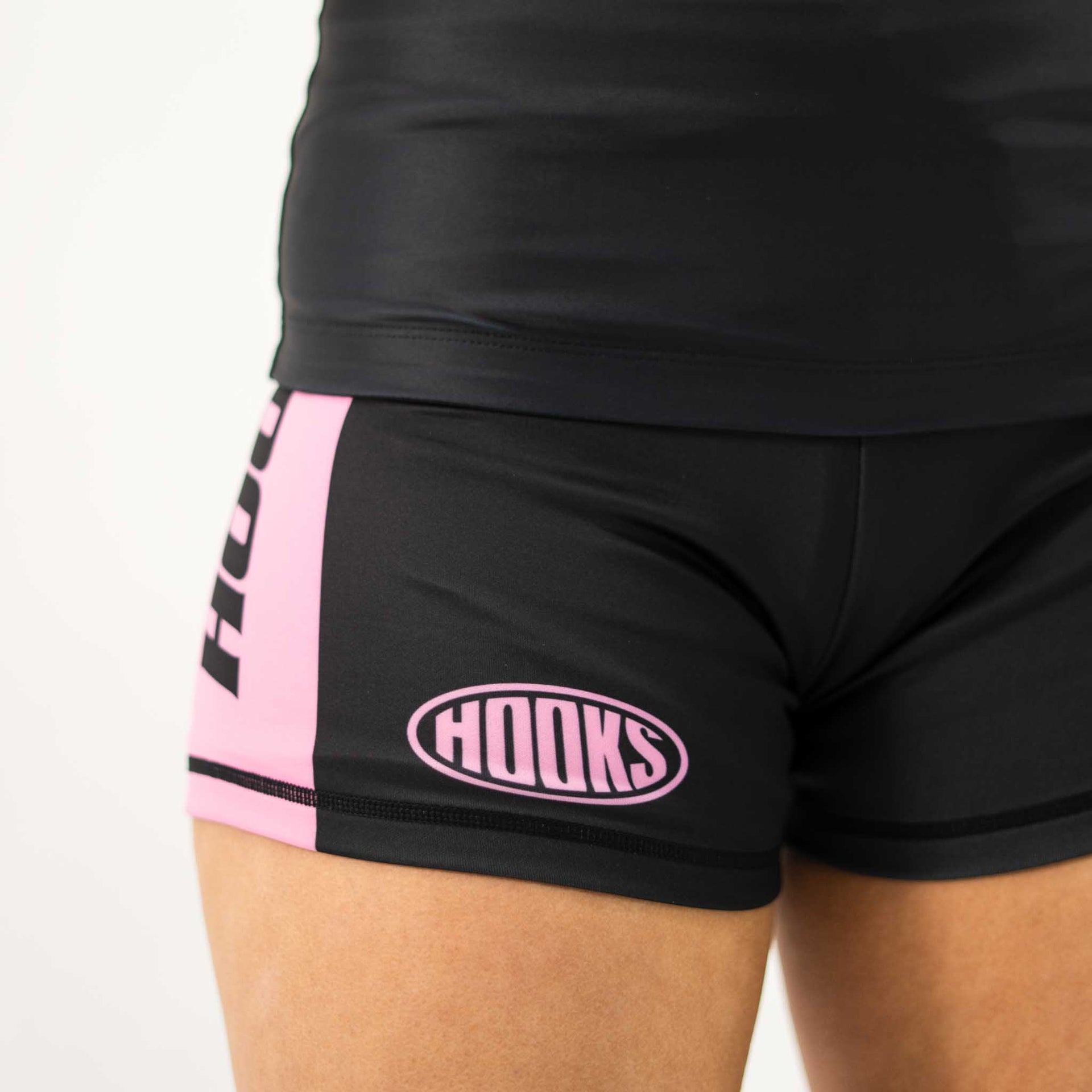 Hooks Women's Flex Shorts - Rose Noir - on body 2