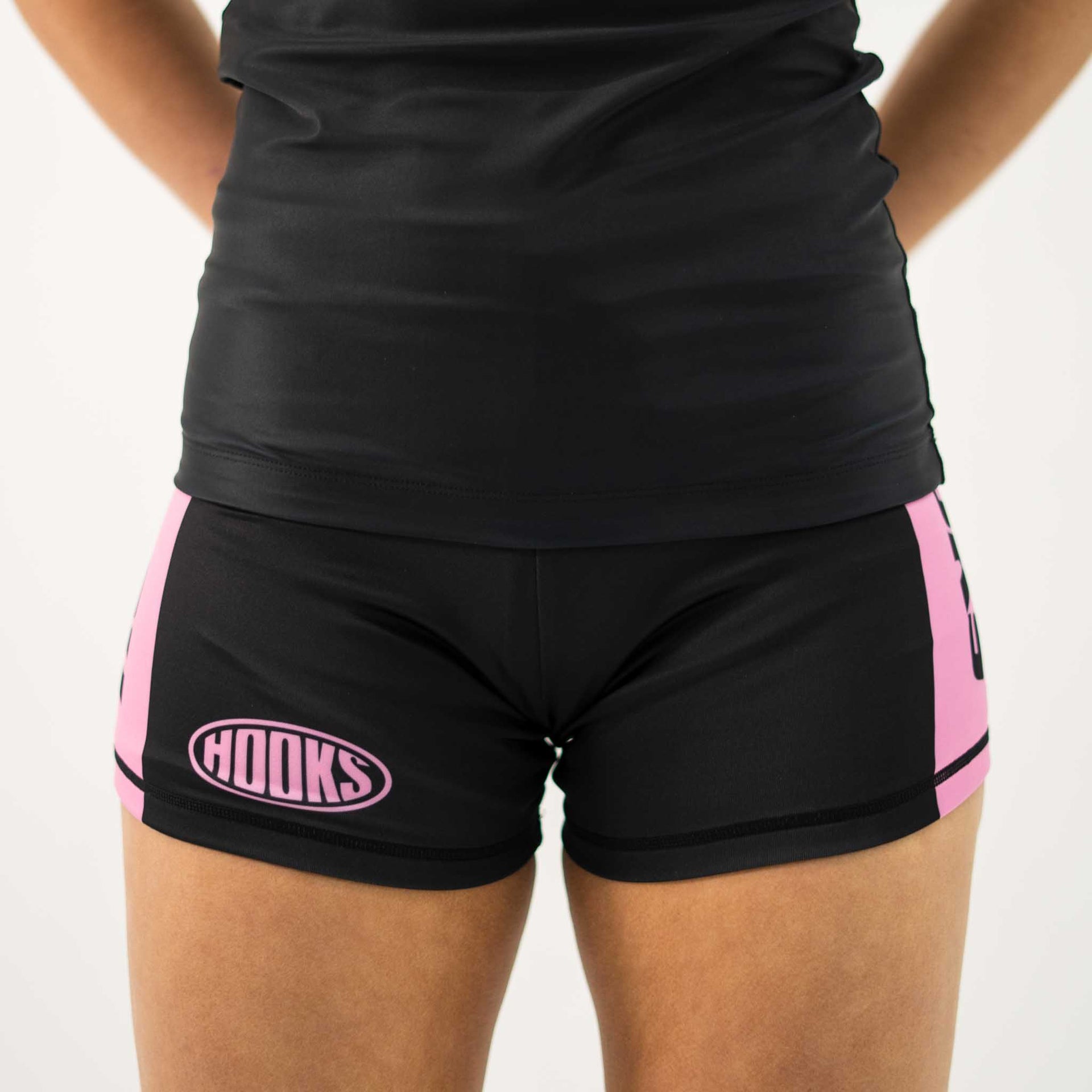 Hooks Women's Flex Shorts - Rose Noir - on body 3