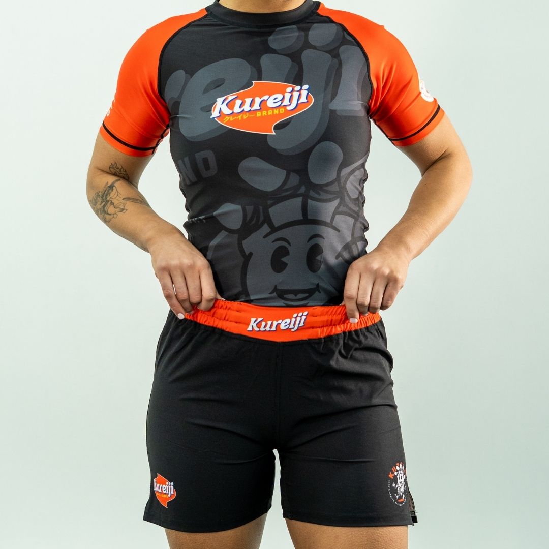 Kureiji BJJ Shorts Twisties Cheese design worn front view
