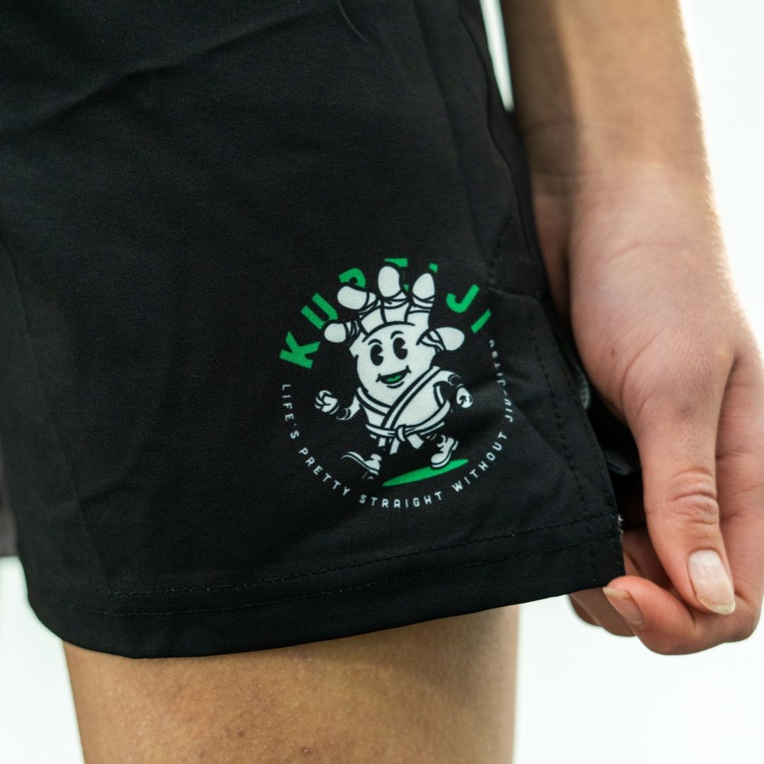 Alternate side print detail of Kureiji BJJ Shorts Twisties Chicken