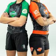 Front view of Kureiji BJJ Shorts Twisties Chicken when worn