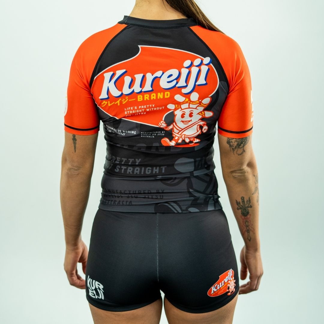 Back view of Kureiji BJJ Women’s Twisties Shorts Cheese design