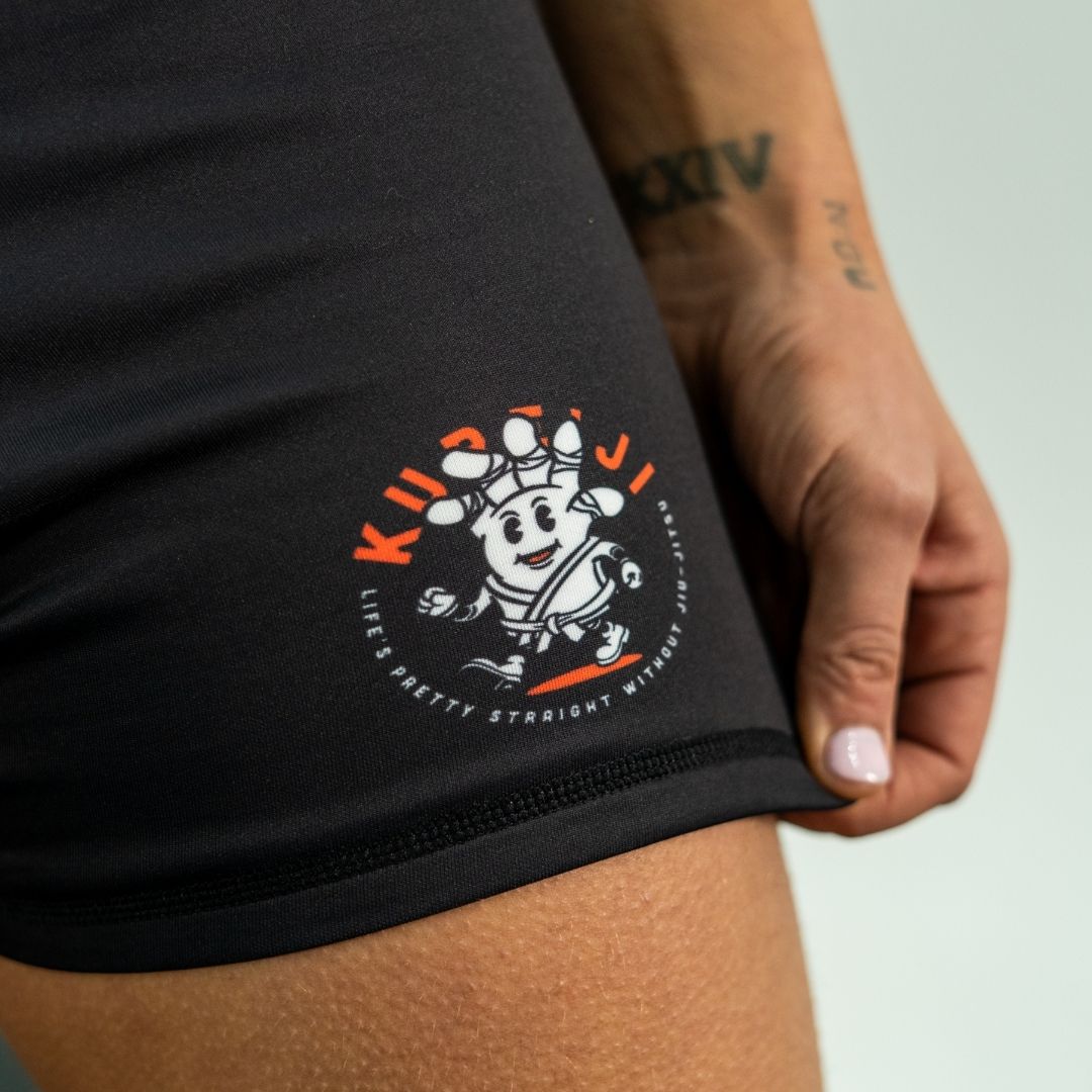 Alternative side print detail on Kureiji BJJ Women’s Twisties Shorts Cheese