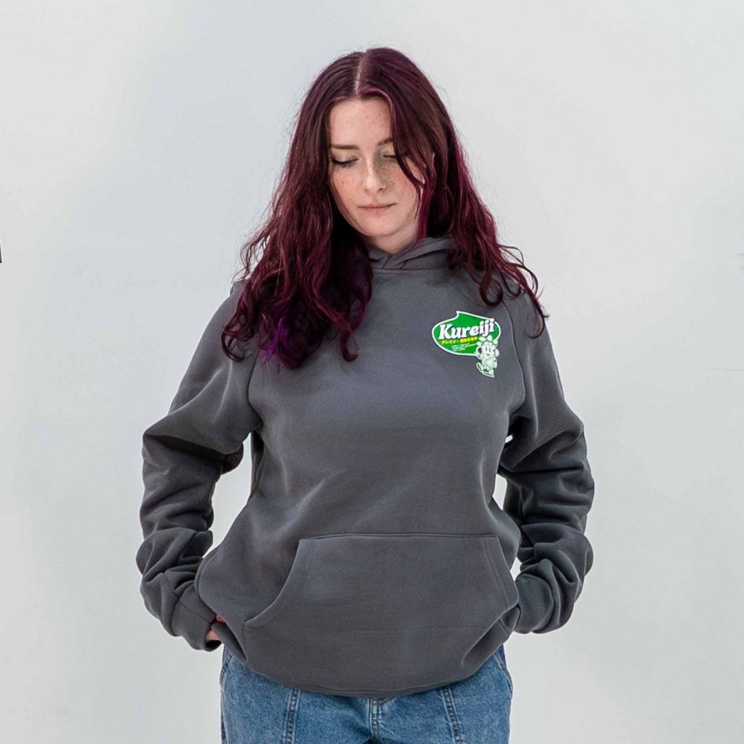 Front view of Kureiji Hoodie Twistied Fingers Chicken when worn