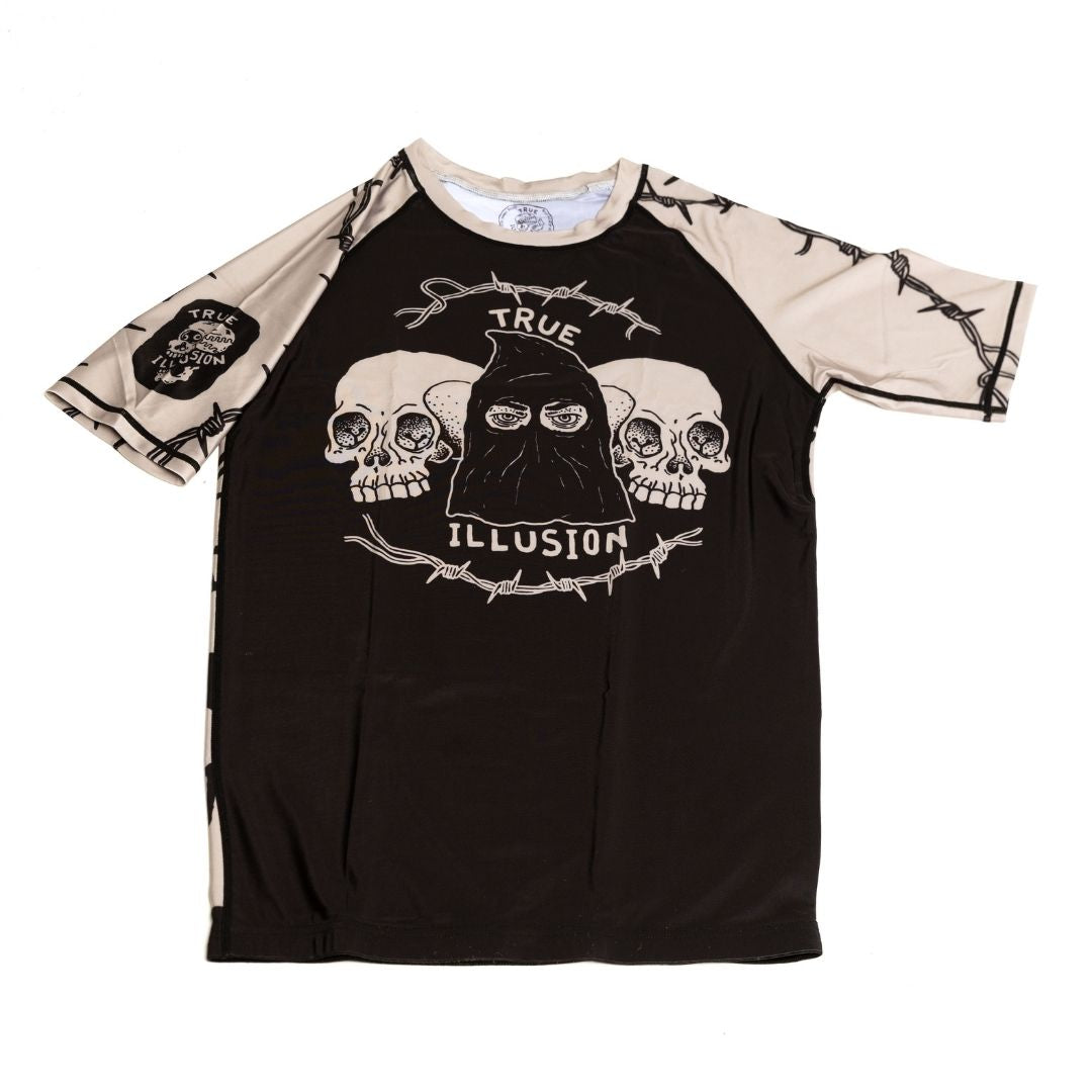 True Illusion Executioner BJJ rash guard flat lay front view