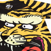 Close up of tiger print detail on back of True Illusion BJJ rash guard