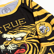 Close up of front tiger print design True Illusion rash guard second angle