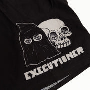 Close up of front print details on Executioner BJJ Shorts