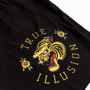 Close up of tiger print detail on True Illusion BJJ Shorts