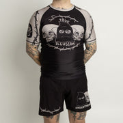Athlete wearing Executioner BJJ rash guard and shorts set front view